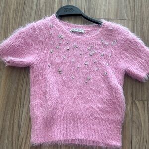 Zara Soft Pink Sweater with Embellishments